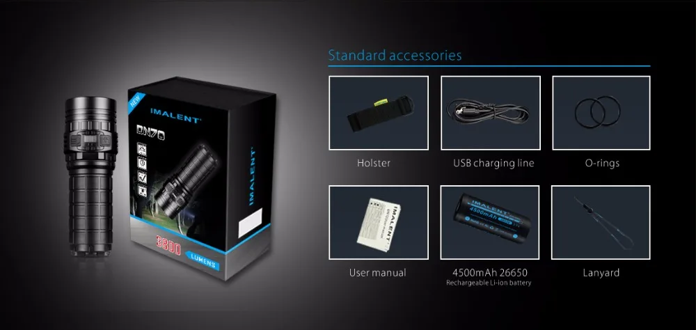 

New IMALENT DN70 Rechargeable Flashlight max. 3800lm beam distance 325 meter rechargeable torch + 26650 4500mAh battery