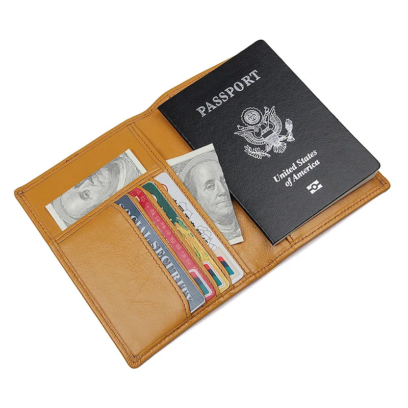 

J.M.D Genuine Leather Document Baotou Layer Butter Cardboard Bag Passport Package RFID Shielding Money Clips