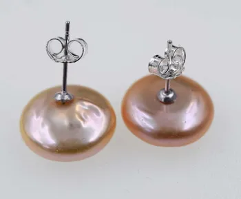 

one pair white pink 13-15mmcoin AA freshwater pearl earrings wholesale beads FPPJ nature