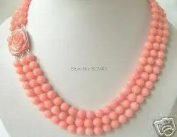 

Wholesale free shipping >>Rare 3 rows 7-8mm Pink coral beads necklace 17"-19"