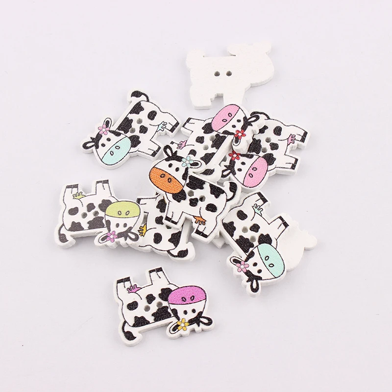 

2 Holes Mixed Wooden Button Cute Cow pattern Scrapbook Craft Buttons Mix 50pcs Garment Botoes Accessories 22*27mm