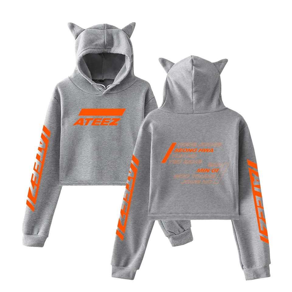  Kpop ATEEZ Cat Crop TopHoodies Sweatshirt Sexy Hoodies Harajuku Hongjoong Seonghwa Yunho Yeosang Sa