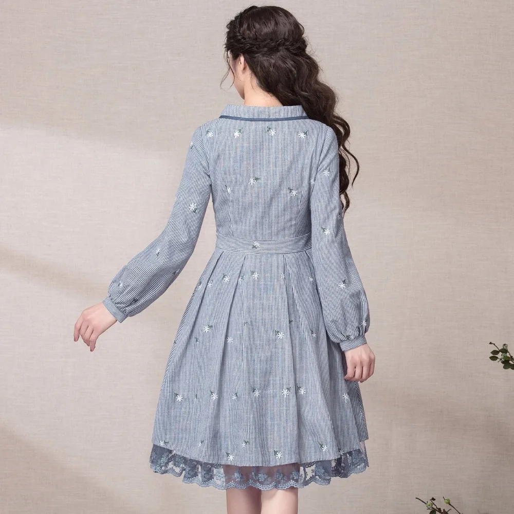 Женское платье в полоску с отложным воротником и рукавами фонариками|dress women|dresses