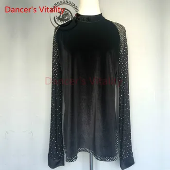 

Dancer's Vitality New Brand Round Neck Long Sleeves Diamond Latin Dance Dress Men's Salsa Samba Tango Dancing Dress For Kids