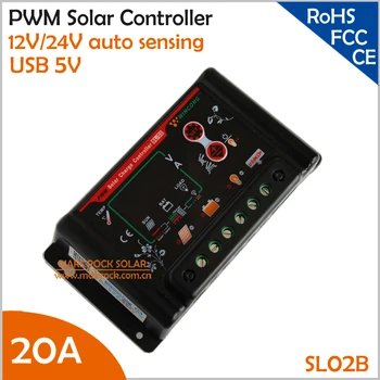 

20A 12V/24V Auto Sensing PWM solar charge controller with USB 5V Output suitable for various batteries