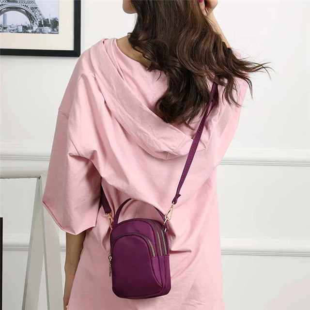 Women's Mini Shoulder Bag Fashion Handbag Messenger Vintage Lightweight Nylon Purse Solid Zipper Waterproof Flap Crossbody Bag 5