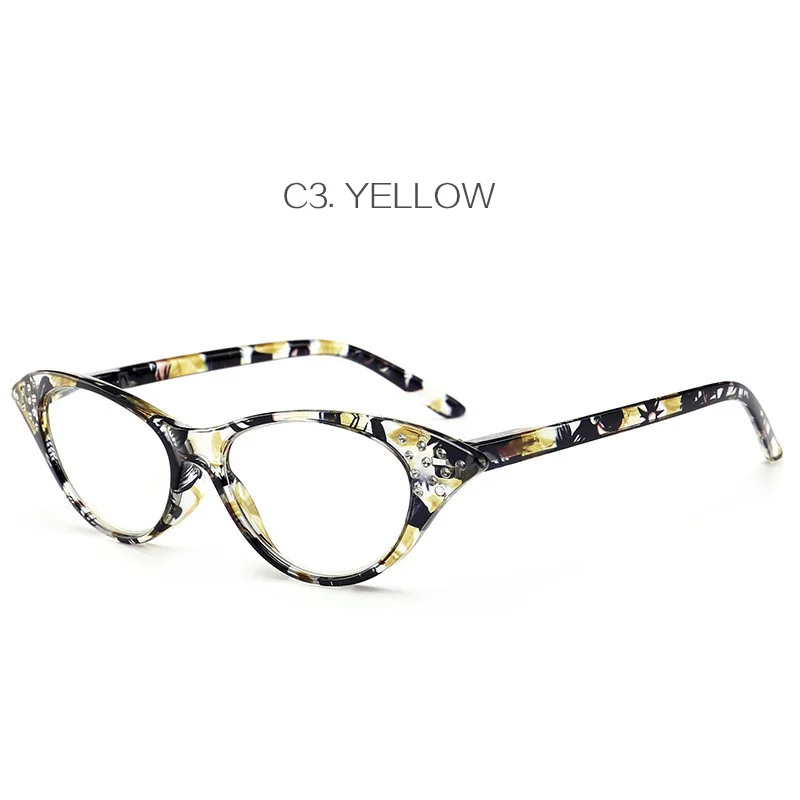 UVLAIK очки для чтения «кошачий глаз» Для женщин очки со стразами дальнозоркостью для чтения диоптрий 1,0 1,5 2,0 2,5 3,0 3,5 4,0 - Цвет оправы: yellow