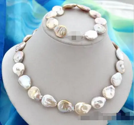 

free shipping >>>>17" 21mm baroque Lavender freshwater pearl necklace 8" bracelet