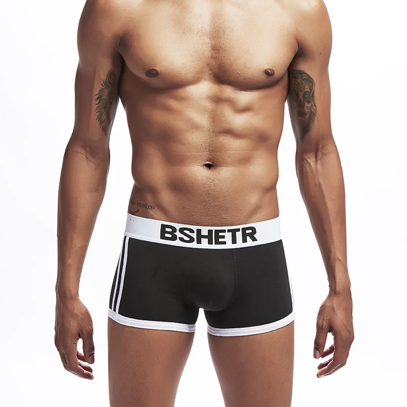 BSHETR 3 шт./лот, мужское нижнее белье, боксеры, мужские сексуальные боксеры, хлопковые мужские боксеры, мужские трусы-шорты, боксеры, мужские трусы - Цвет: Черный