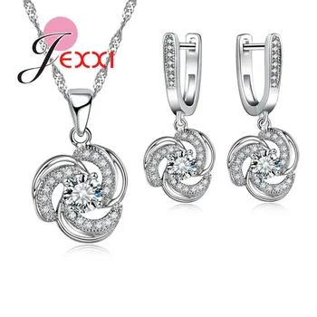 

Fashion 925 Sterling Silver Wedding Jewelry Set Brand Design Cubic Zircon Crystal Jewellery Sets For Women Accessory Gift