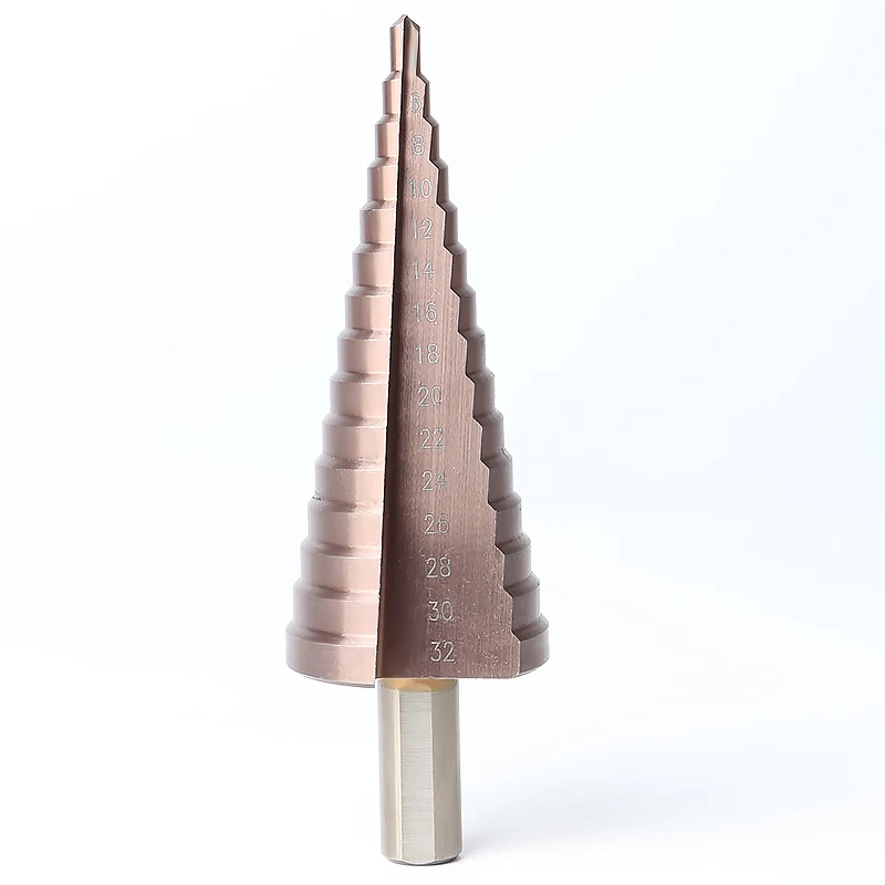 

CO / M35 HSS Multifunctional Triangle Shank 4-32MM Straight Groove Metal Step Bit Stainless Steel Hole Woodworking Power Tools