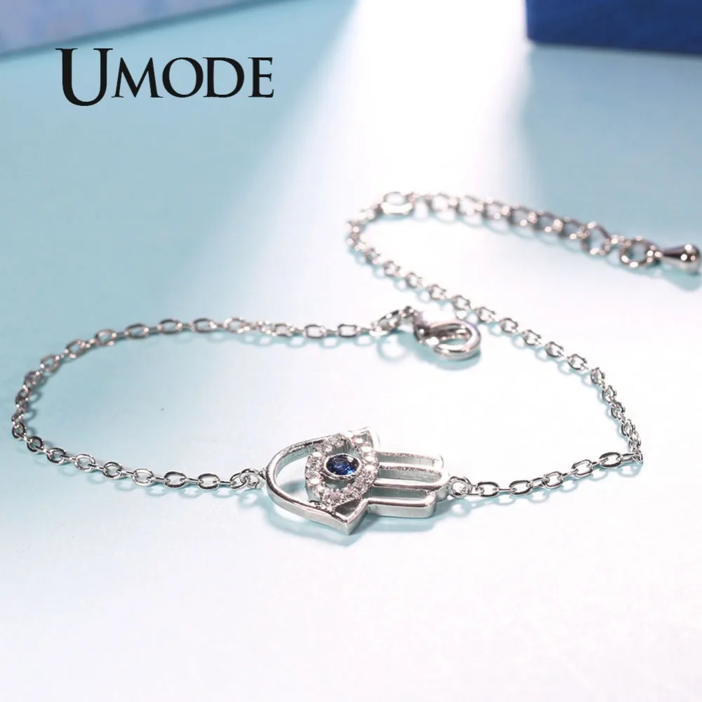 Женские браслеты на удачу UMODE Blue сглаза Хамса с кубическим цирконием звеньевая