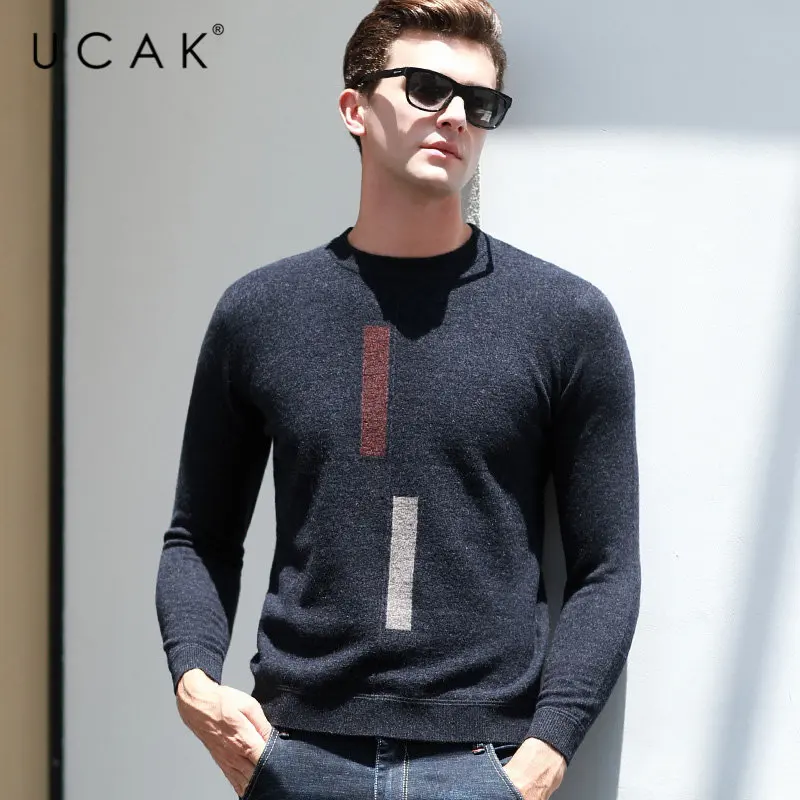 

UCAK Brand Pure Merino Wool Sweater Men 2019 New Arrivals Autumn Winter Thick Warm Cashmere Pullover Men O-Neck Pull Homme U3035