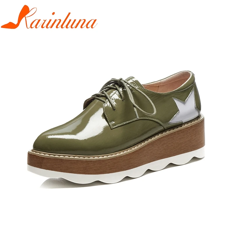 

KARINLUNA 2019 New Top Quality Cow Leather Flats Platform Shoes Women Fashion Comfort Spring Shoes Footwear sneakers