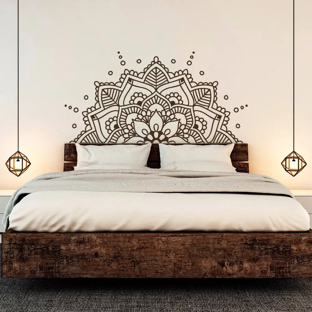 Mandala Art Vinyle Stickers Muraux Boheme Mandala Fleur Lit Decor Amovible Accessoires Mur Decalcomanie Tete De Lit Chambre Muralzw466 Aliexpress
