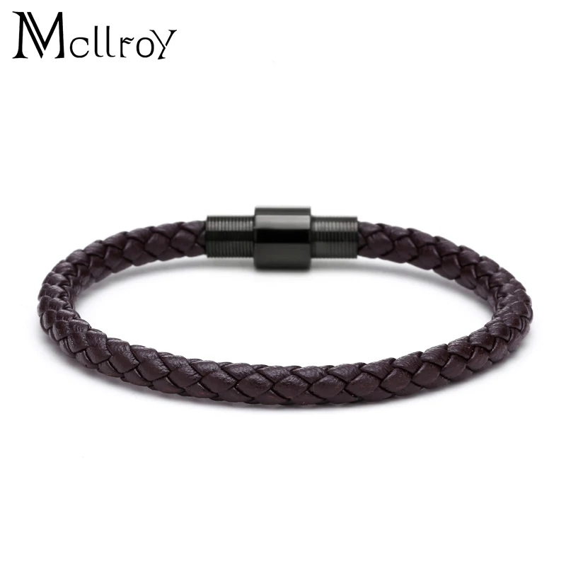 Mcllroy Men Jewelry Geunine Leather Bracelet Hand Chain Vintage Accessories Stainless Steel Bangles Male Bracelets homme 2018