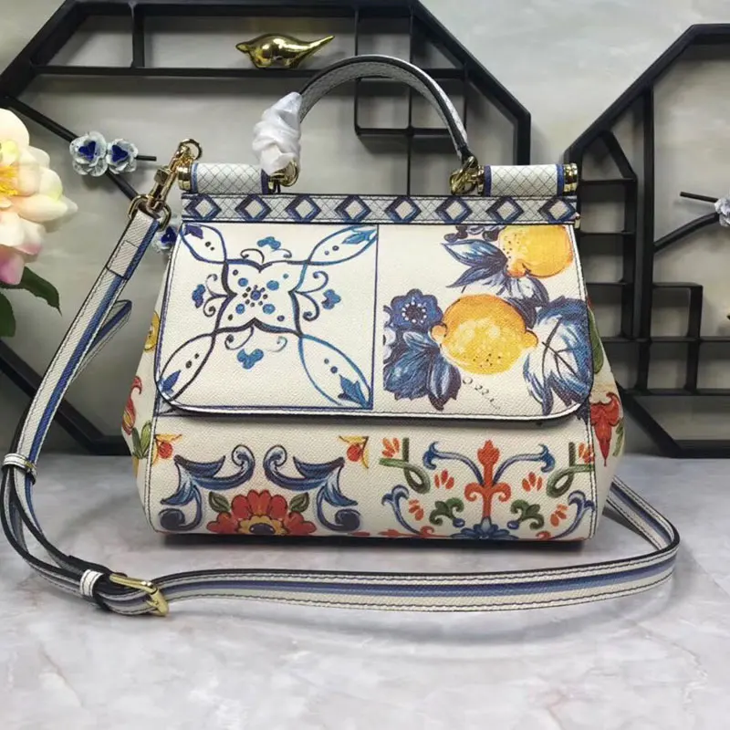 

Fashion Women's Bag 2019 New Colour Printed Cowhide Handbag Slant Bag