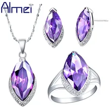 Almei Свадебные украшения комплекты большой красный фиолетовый камень Для женщин свадебные аксессуары серебряные украшения Цвет дамы Цепочки и ожерелья и серьги T152