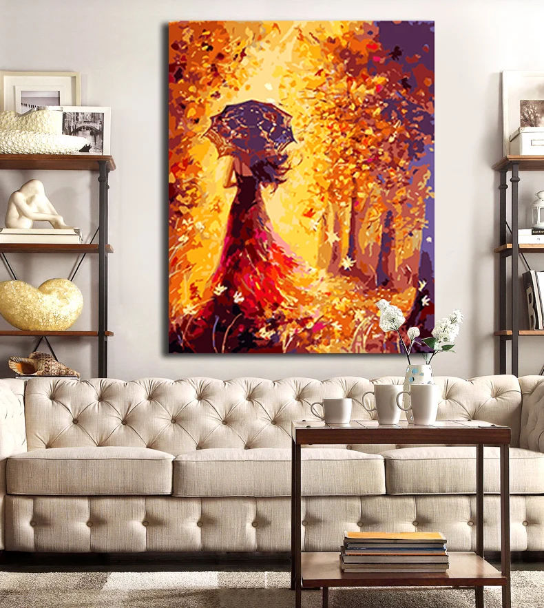 DIY Paints by numbers with kits Elegant girl pictures paintings by numbers figure abstract Golden Fantasy forest hoom wall decor