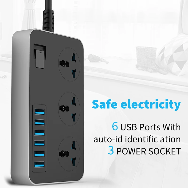 Полоски питания с 3 выходами 6 usb портов защита от перенапряжения универсальная