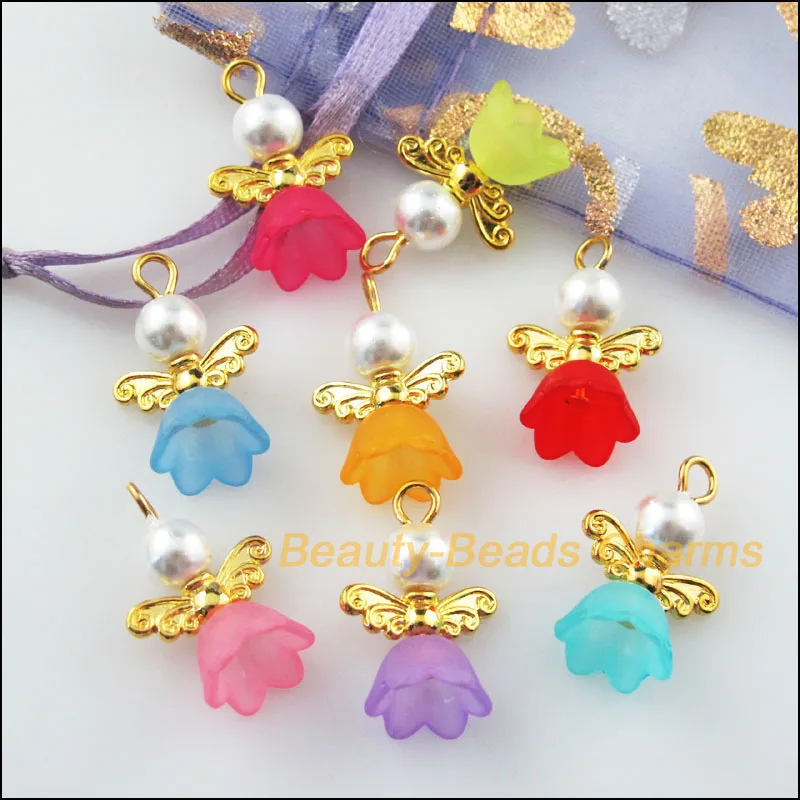 

New 8Pcs Gold Color Wings Mixed Dancing Angel Charms Pendants 14x19mm