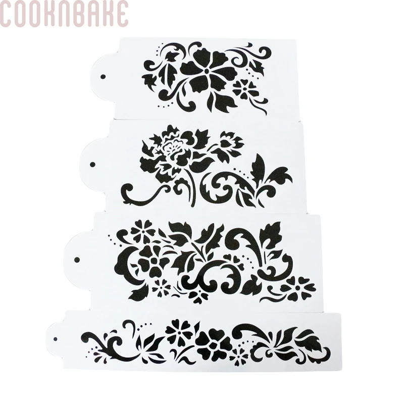 

COOKNBAKE Cake Decorating Stencil Carved Spray Mold DIY Birthday Cake Tool Lace Flower Cake Baking Tools Imprint Mat 4 pcs/set