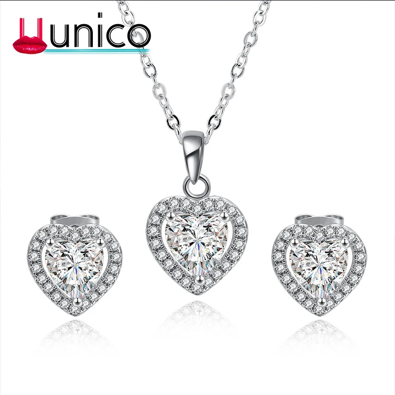 

UUNICO 2018 hot Shiny Latest Jewelry Set For Wedding Women Cubic Zirconia Pendants Necklaces Earrings Set Valentine's Gift whol