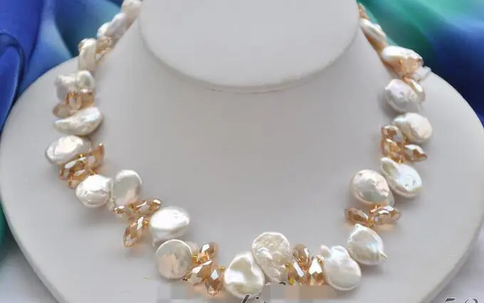 

FREE SHIPPING>>> 3810 white coin pearl faceted teardrop citrine crystal necklace