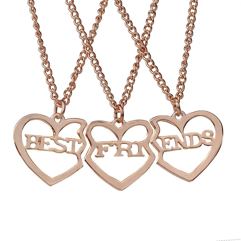 Juego de 3 unids/set de collares con colgante de amistad para niña, con forma de corazón y letras huecas, mejores amigos para siempre, joyería de moda - AliExpress y accesorios