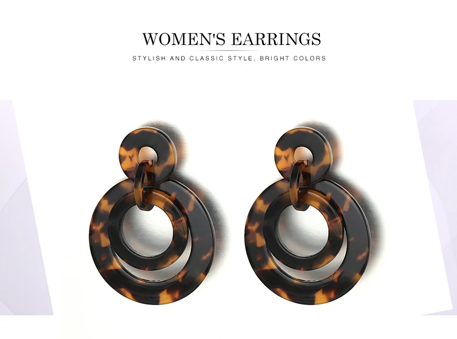 Tortoiseshell Big Circle Geometric Earrings For Women Leopard Acrylic Earing Bohemian Vintage Jewelry Pendientes Mujer Moda