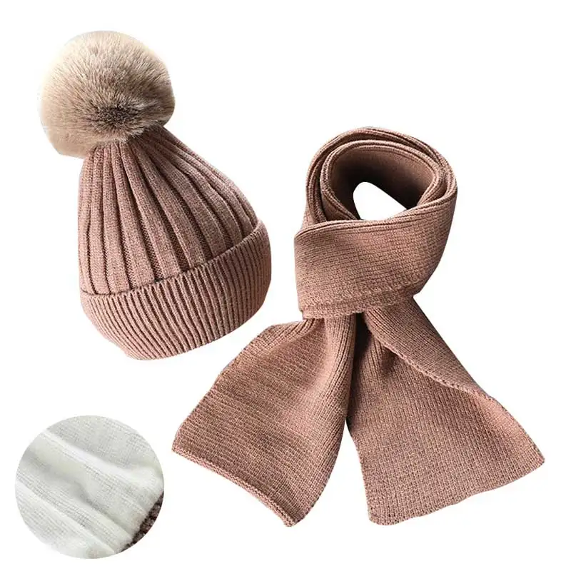 Buy Winter Hat And Scarf Set For Children Girls Kids Knitted Pompom Hat Scarves