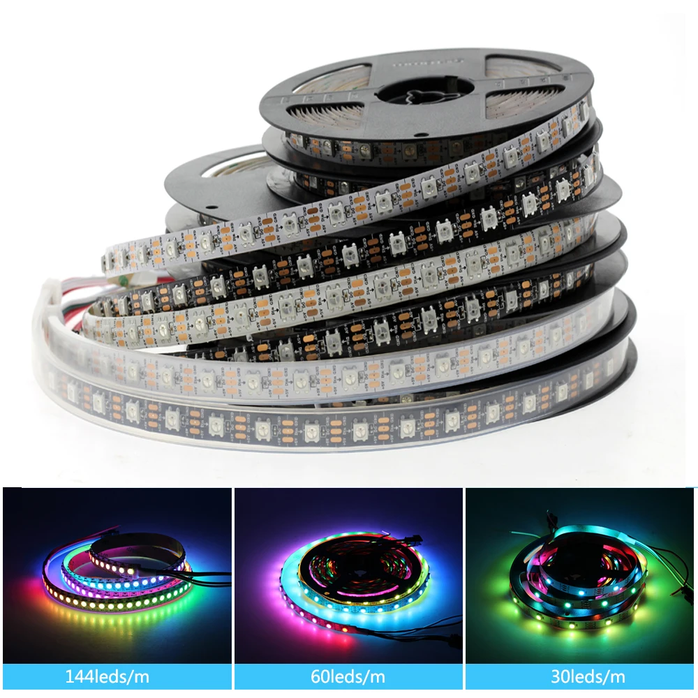

5V WS2812 WS2812B Led Strip Light Waterproof WS2812 WS2812B 5M 5 V RGB Full Color Black White PCB IP30 IP65 IP67 WS2812 WS2812B