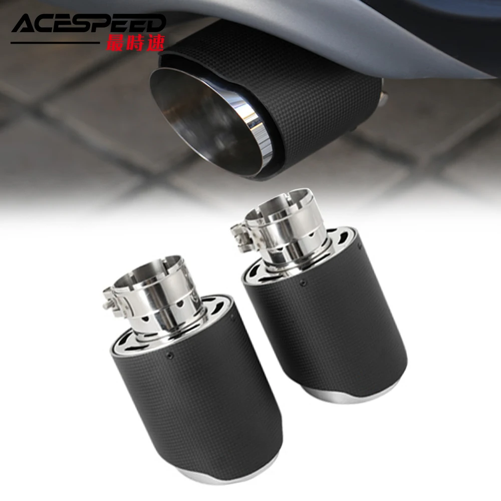 Universal Car Exhaust Systems matte Carbon Fiber Muffler Tip Tail End Stainless stee Straight Flange Sandblasting For Bmw 1PCs | Автомобили