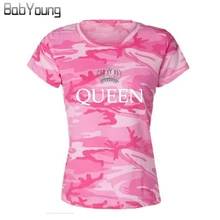 BabYoung летние топы, женские футболки, розовые камуфляжные футболки с принтом короны и букв, футболки с коротким рукавом и круглым вырезом, большие размеры 5XL