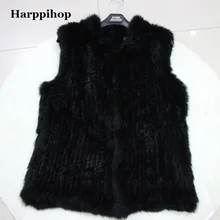 Harppihop меховой женский модный натуральный вязаный из меха кролика жилет женский жилет из натурального меха верхний жилет(утепленный) жилет