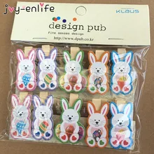 JOY-ENLIFE 10pcs Easter Wooden DIY Photo Clips Handmade Cartoon Bunny Rabbit Wood Photo Clip Birthday Easter Decor Supplies