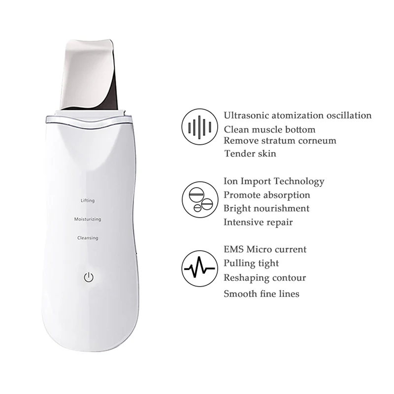 Ultrasonic Skin Scrubber Deep Face Cleaning Machine Peeling Shovel Facial Pore Cleaner Face Skin Scrubber Lift Machine