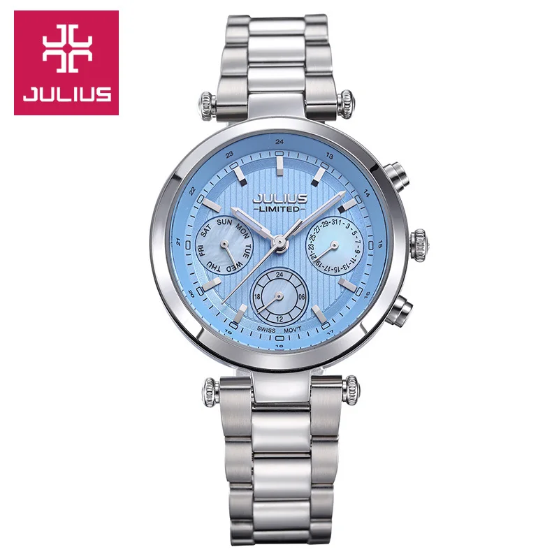 Настоящие многофункциональные Ограниченная серия женских часов ISA Mov't Hours модные спортивные часы из нержавеющей стали подарок на день рождения девушки Julius Box