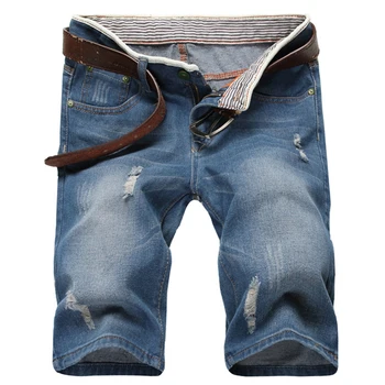 

Summer Fashion Men Ripped Straight Denim Shorts Jeans Destroyed Hole Fifth Pants Wholesale