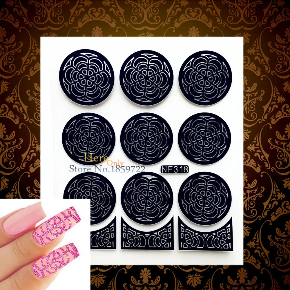 

Fashion Moon Designs Nail Sticker Template Accessory HBNF318 Semi-Circle Pattern Black Color Holo Out Nail Art Stencil Airbrush