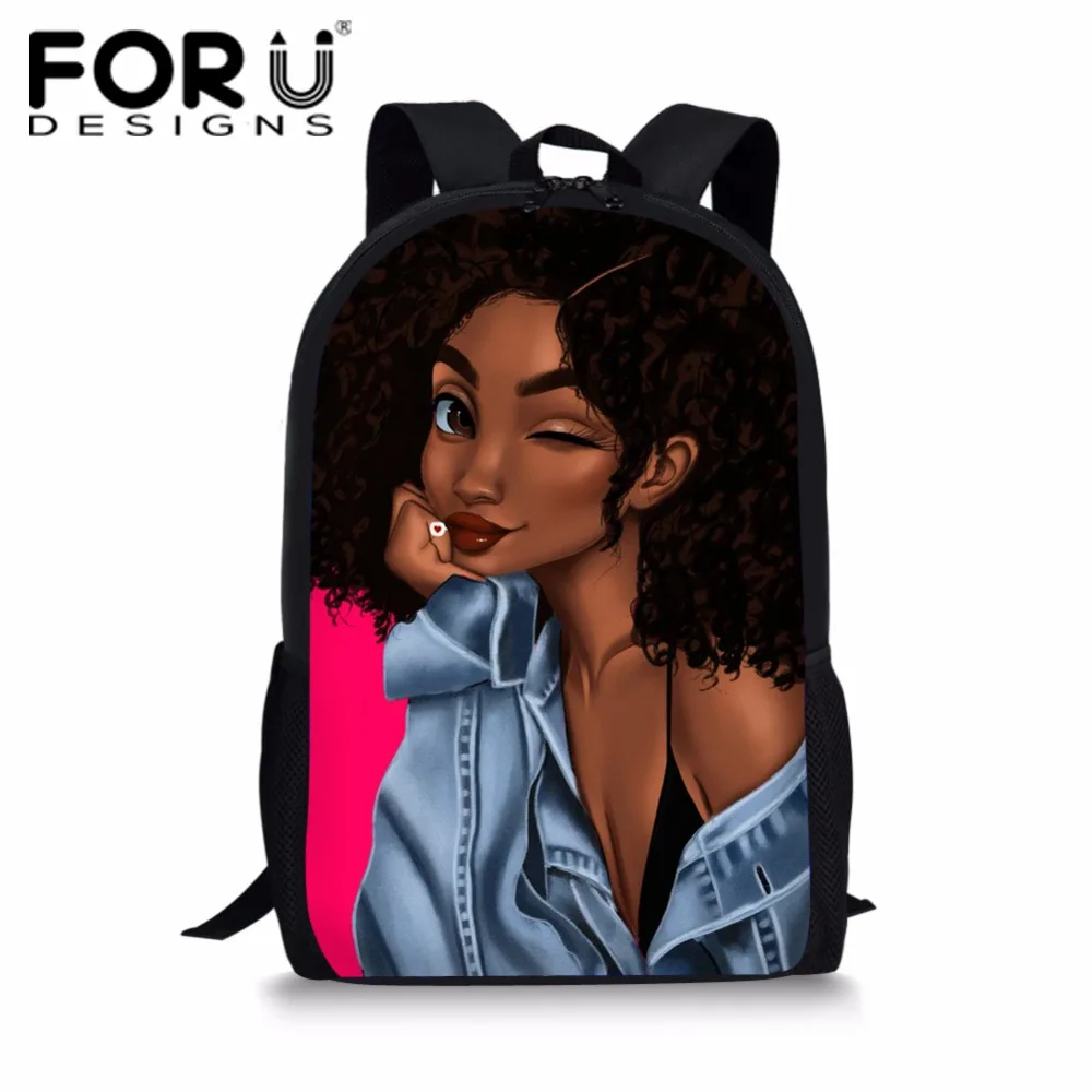 

FORUDESIGNS School Bags Backpack Girls African Black Girls Schoolbag Teenager Girls Beauty Backpacks Children Schoolbags Mochila