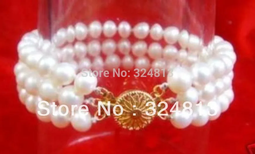 

Free Shipping 6-7MM Beautiful 3 Rows White Pearl Bracelet