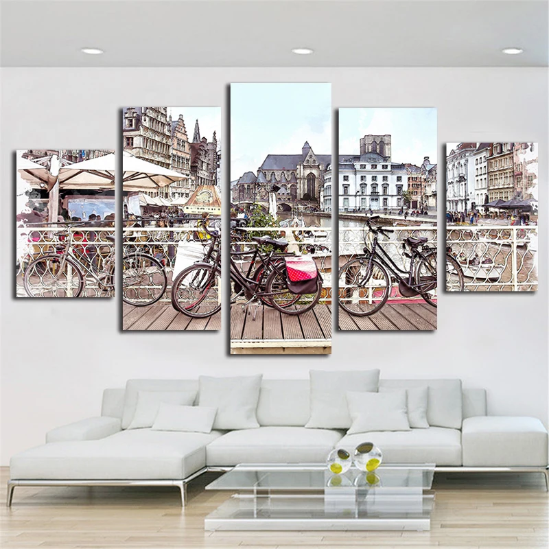 

Unframed 5 Piece bicycle view Modern Home Wall Decor Canvas Picture Art HD Print Painting On Canvas Artworks