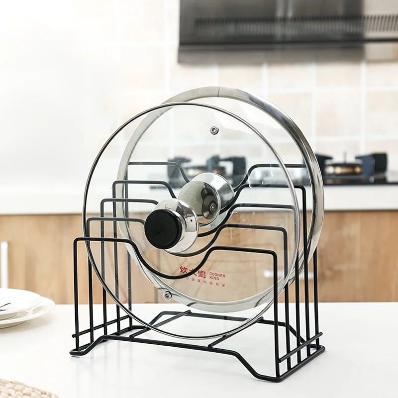 

Home Iron Black Multi-layer Pot Lid Holder Multifunction Sink Rack Cutting Board Storage Kitchen Accessories Organizer