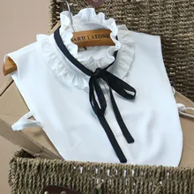 Белый шифоновый аурикулярный черный пояс Поддельный Воротник Женская рубашка воротник новая весенняя рубашка воротник