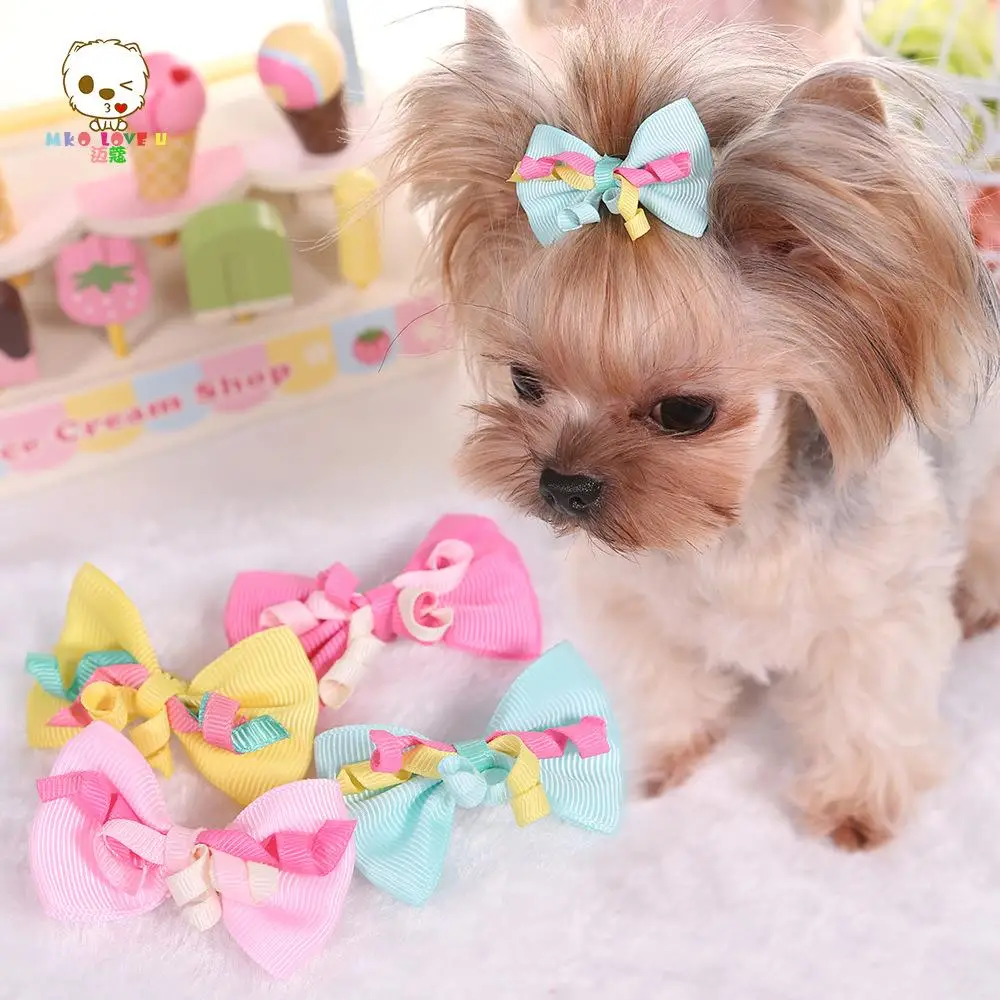 Newest Dog Accessories ribbon Material bowknot dog small hairpin dogs