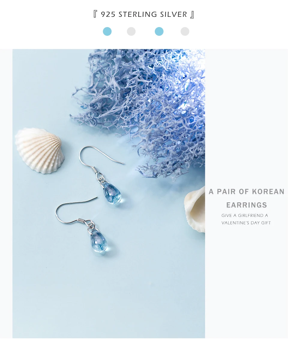 2019 New 925 Silver Earrings Female Fashion Art Blue Drop-Shaped Earring Birthday Gift Temperament Goddess Short Ear Jewelry (3)