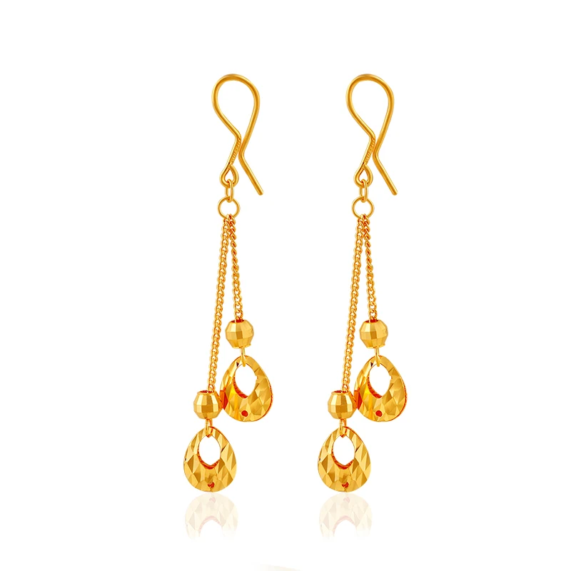 

New 24K Yellow Gold Earrings Water Drop Dangle Earrings 4g