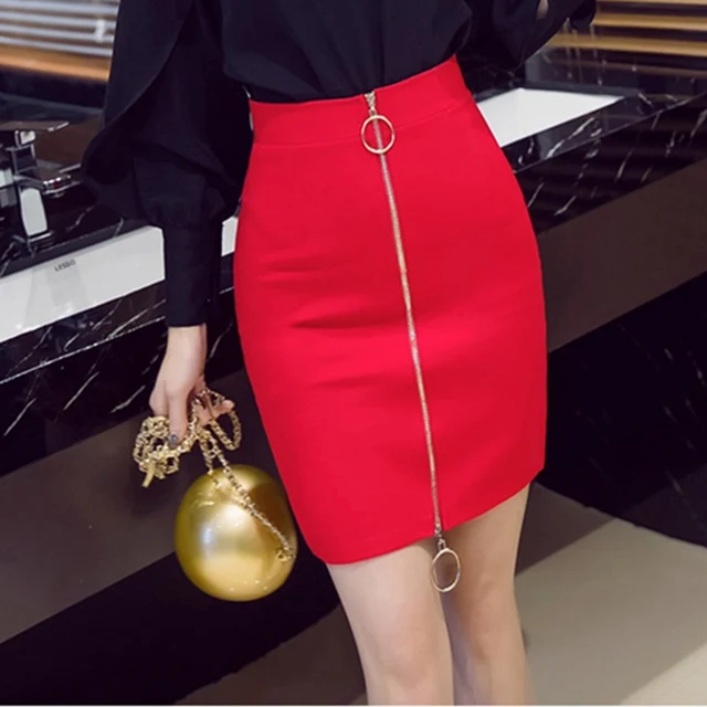 Buy S 5XL High Waist Pencil Skirt Red Summer Zipper