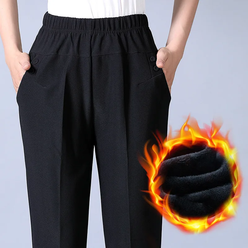 Осень зима среднего возраста Женские теплые бархатные прямые брюки эластичный пояс повседневные женские брюки Pantalon размера плюс одежда - Цвет: 12
